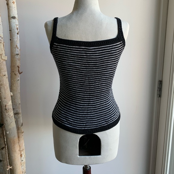 Silk Knit Crochet Tank Top Handmade by MACC Black + White Stripe - Picture 4 of 9